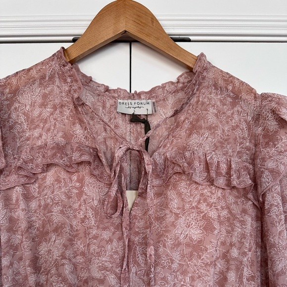 Boutique Maxi Dress Ruffle Peasant Boho Tiered Flowy WhimsiCore Mauve Floral LG - Picture 4 of 12